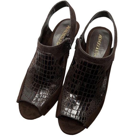 AEROSOLES Brown Animal Print Slingback Heels Women's Size 8 - Picture 4 of 16